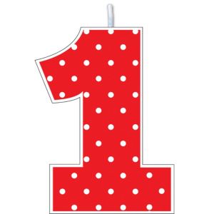 Red Polka Dot Number 1 Birthday Candle 1 1/2in x 2 1/2in - Party City