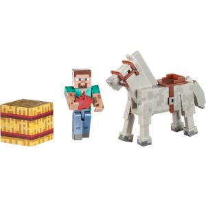 minecraft steve with white horse action figure