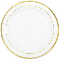 White Gold Trimmed Premium Plastic Dinner Plates 10ct