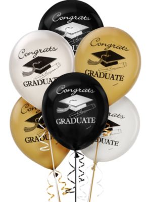 Black, Gold \u0026 White Graduation Balloons 