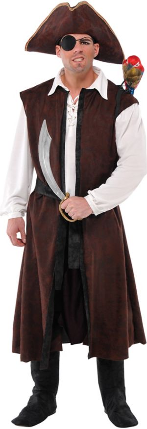 Long Brown Pirate Vest for Adults - Party City