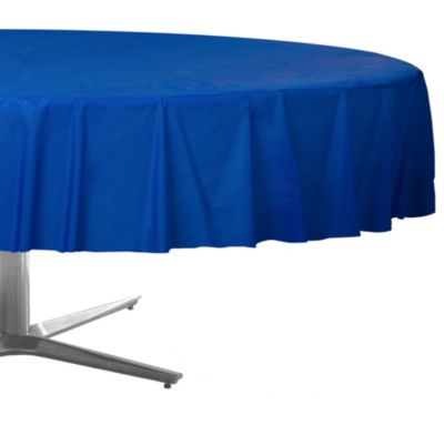 Royal Blue Plastic Round Table Cover, Silver Round Tablecloth Plastic