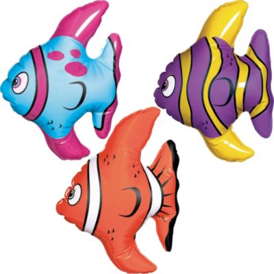 16 /Party/Decor/Pool Toy/Gift/Inflatable CVN Set of 6 Bright Colorful Tropical Fish Inflates 