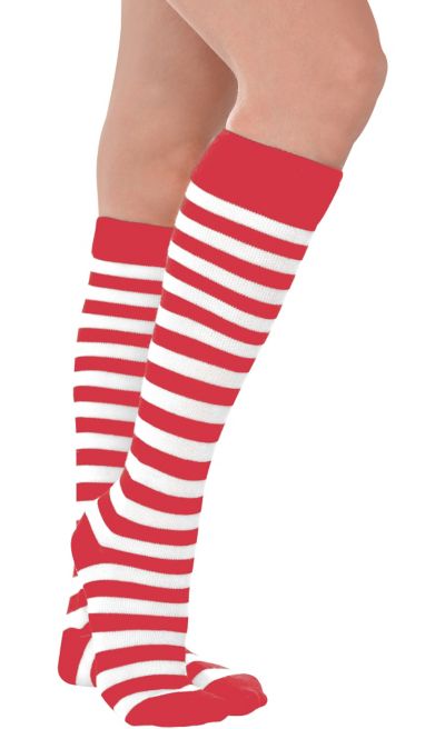 RED AND WHITE STRIPE OVER THE KNEE STOCKING SOCKS