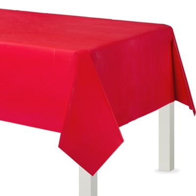 Red Plastic Table Cover 54in X 108in, Plastic Rectangle Tablecloth