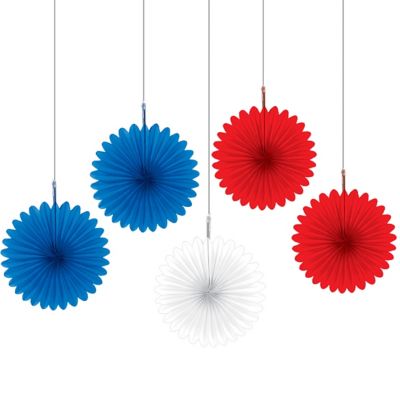 Patriotic Red White Blue Mini Fan Decorations 5ct Party City