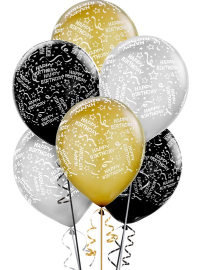 Black Gold Silver Theme Birthday Balloons 40inch Black Numbers