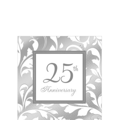Silver 25th  Anniversary  Beverage Napkins 16ct Party  City 