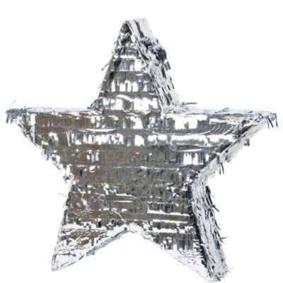 Silver Foil Star Pinata with Pull Strings for Birthday Party