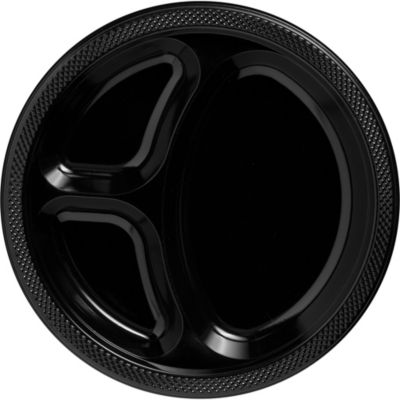 Black Plastic Divided Dinner Plates 20ct Party City