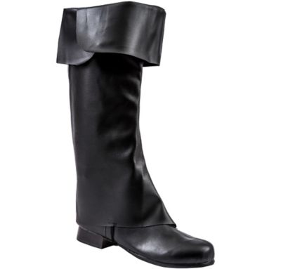 Deluxe Pirate Boot Covers Blackbeard Mens Fancy Dress Accessory Shoe New Black 