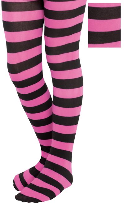 FANCY DRESS RINGER STRIPED TIGHTS PINK AND BLACK STRIPE RRP £5 