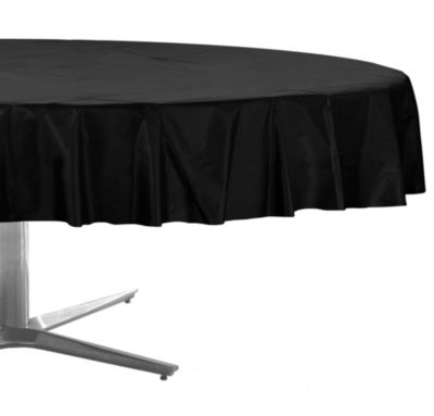 Black Plastic Round Table Cover 84in, Black Round Tablecloth Plastic