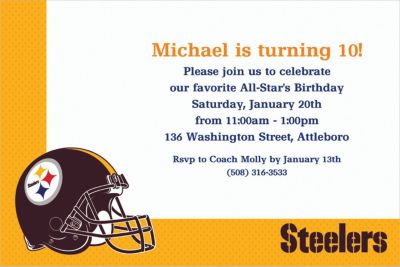 Pittsburgh Steelers NFL Football Birthday Invitation Ticket Style