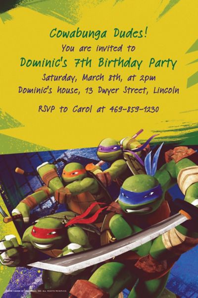 Custom Teenage Mutant Ninja Turtles Invitations Party City