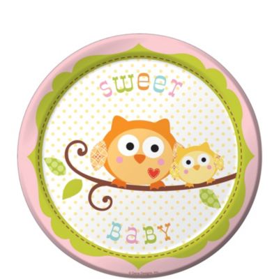 Pink Owl Baby Shower Dessert Plates 8ct Party City