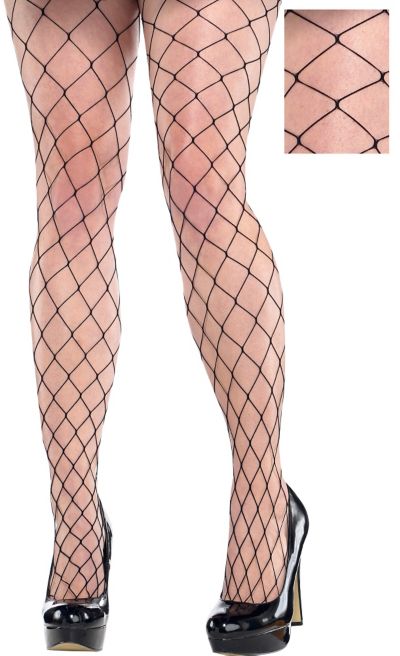 Adult Black Wide Fishnet Pantyhose Plus Size