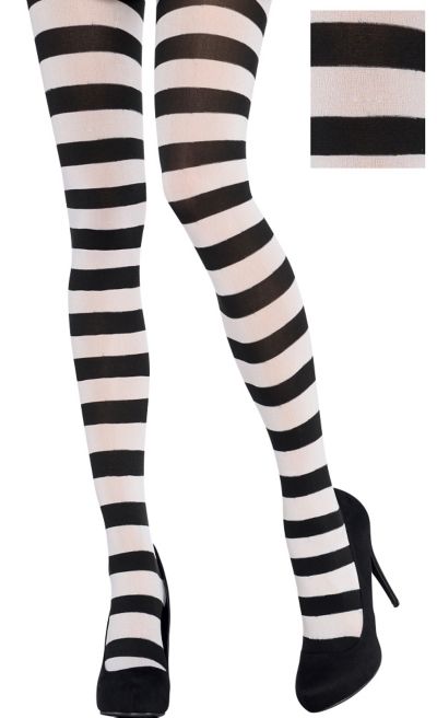 Ladies Black And White Striped Tights Women's Halloween Fancy Dress Accessories 