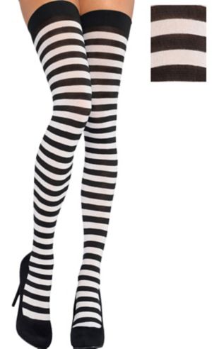 Adult Black and White Striped Thigh-High Stockings - Party City
