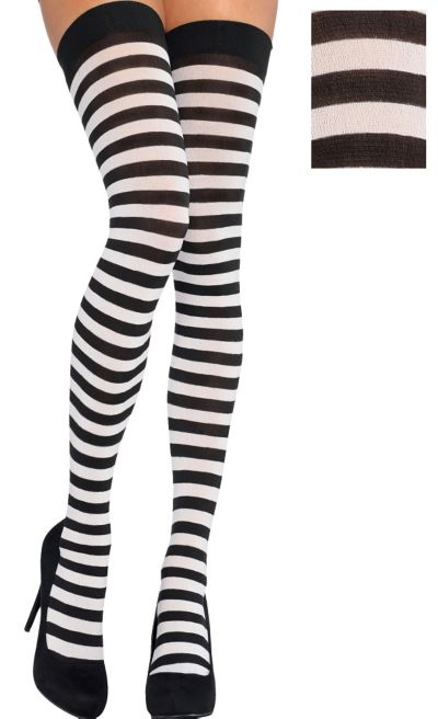 CHECKERED BLACK AND WHITE RACER ADULT WOMENS THIGH HIGH TIGHTS STOCKINGS