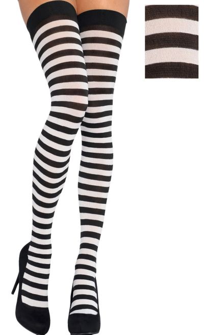 Black & White Vertical Stripe Thigh High Stockings