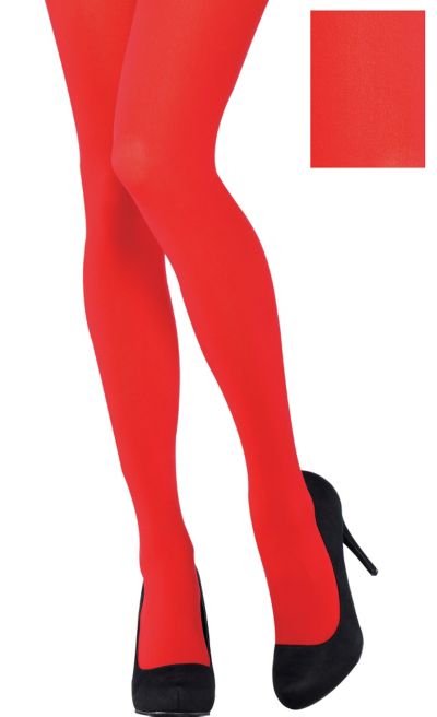 Stretch nylon tights with Retro Square G in bright red