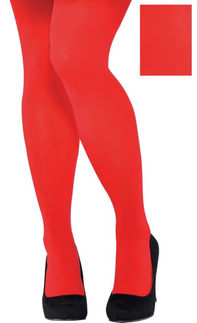 Stretch nylon tights with Retro Square G in bright red