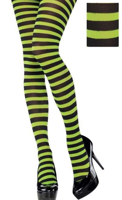 Neon Green & Black Horizontal Striped Tights 