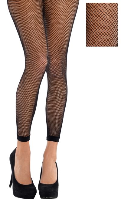 Womens Footless Tights Black Fishnet Floral Delight Pantyhose