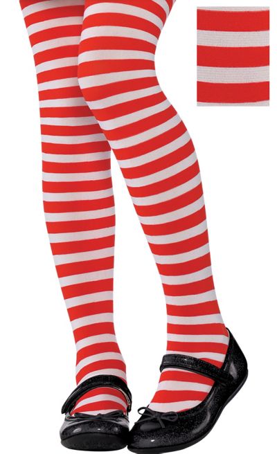 Ladies red and white striped tights best sale