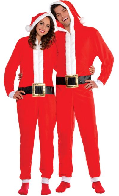 Zipster Santa One Piece Costume Santa Pajamas for Adults Party City