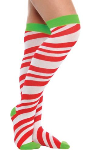 Candy Cane Striped Over-the-Knee Socks - Party City