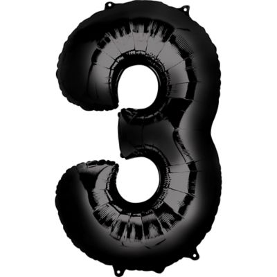 34in Black Number 3 Balloon