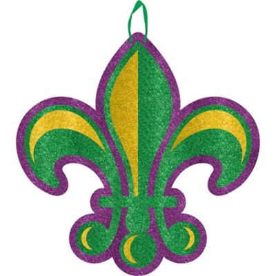 Glitter Fleur de Lis Mardi Gras Sign 11 1/2in x 11 1/2in | Party City