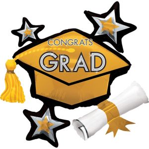 Graduation Balloon - Gold Star Graduation Cap 40in x 31in - Party City