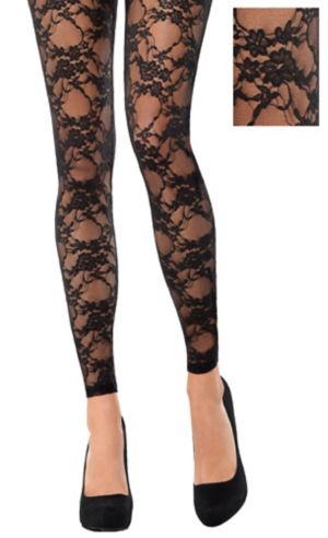Black Lace Footless Tights - Party City