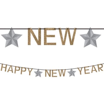 Glitter Gold Happy New Year Letter Banner 12ft | Party City