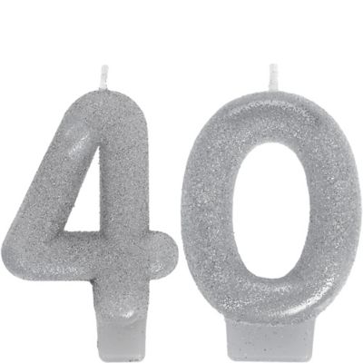 Glitter Silver Number 40 Birthday Candles 2ct Party City