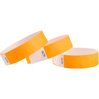 100 Pack Of 3/4" NEON ORANGE Tyvek Paper Wristbands For Saturday Events & Parties