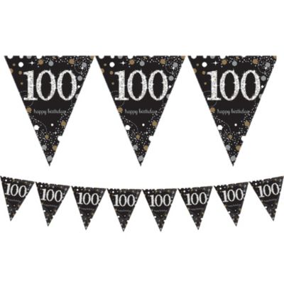 Prismatic 100th Birthday Pennant Banner 13ft x 8in - Sparkling ...