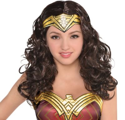 Wonder Woman Diana Cosplay Black Curly Wig Headwear Set Superhero Halloween Cos 
