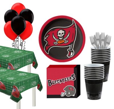 Party City Tampa Bay Buccaneers Super Party Supplies for 36 Guests, Include Plates, Napkins, Table Covers, and Balloons