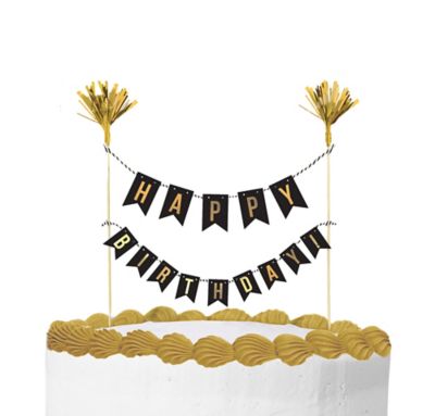 Gold Birthday Cake Pick 10in X 8 1 2in Party City