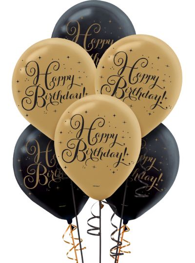 Black & Gold Birthday Balloons 15ct