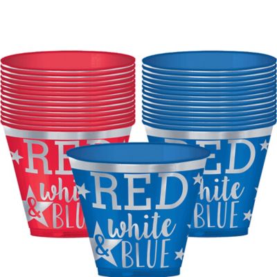Metallic Patriotic Red, White & Blue Plastic Cups 30ct - Size - 9oz Cup