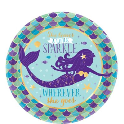 mermaid plates wishful wishes dessert 8ct 18cm paper supplies amscan partycity metallic pkg