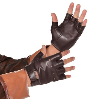 brown leather fingerless gloves