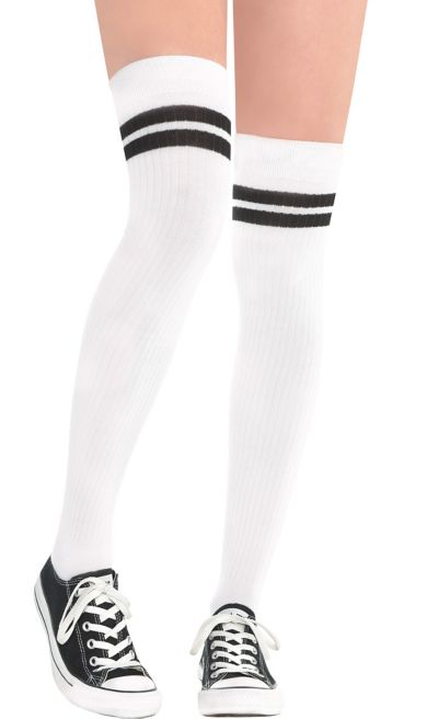 White striped on sale thigh high socks