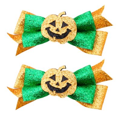 Glitter Pumpkin Bow Hair Clips 2ct 4in x 2in | Party City
