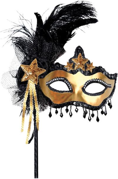 Black Gold Venetian Masquerade Mask On A Stick 10in X 15in Party City - Masquerade Masks On A Stick Diy